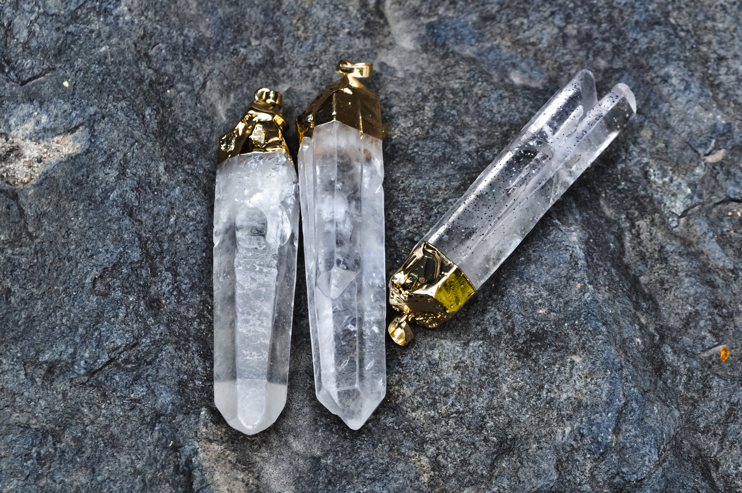 Amazing Gold Plated Raw Transparent White Quartz Crystal Natural Layering Pendant