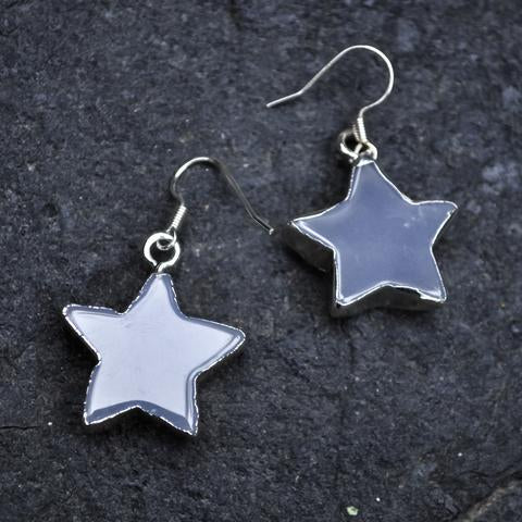Elegant Star Shape Natural Blue Chalcedony Gemstone Earring with Copper