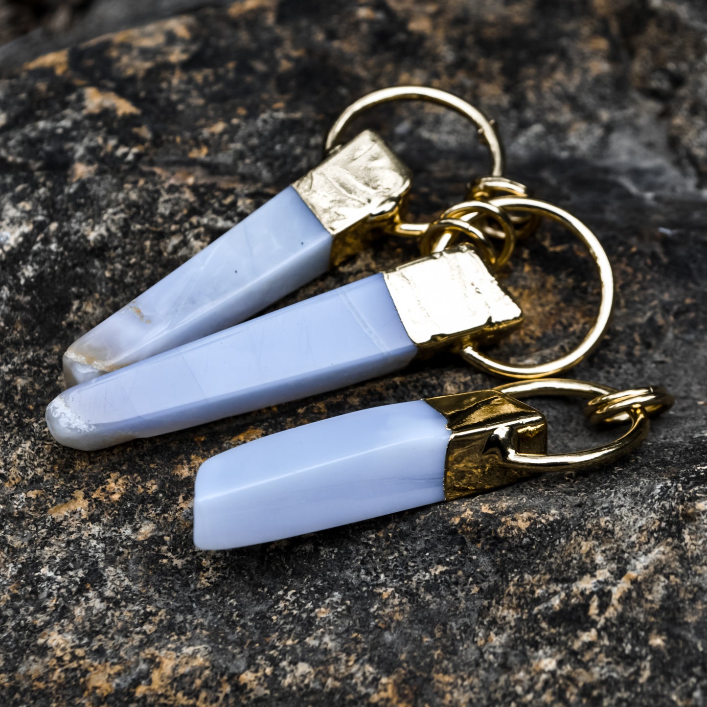 Natural Light Blue Chalcedony Gemstone Pendant Wedged Shape with Gold Plated Copper layering