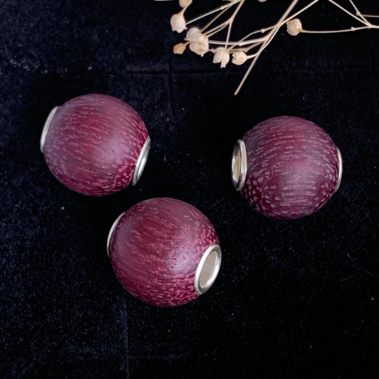 Unique Ampearlbeads Mini Round Wooden Beads Wood Beads with Sterling Sliver Core for European Bracelets or Bangles