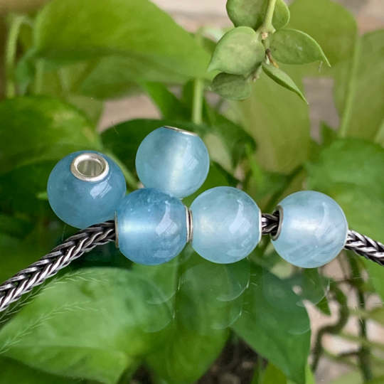 Aquamarine Beads Mini Round Bead Small Core Big Hole Bead with Sterling Silver