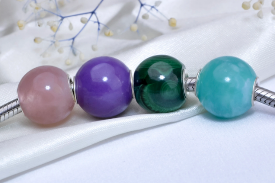Awesome Mini Round Bead Natural Stone with Sterling Silver Core Compatible Small Core Charms