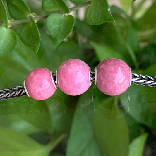 Awsome Rhodonite Roselia beads Artisan Beads with Small Silver Core Fit for European Charm Trollbeads Bracelet or Pandora Bangle