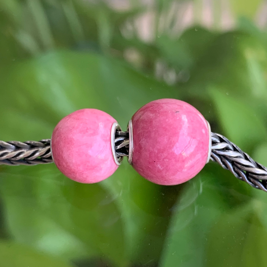 Awsome Rhodonite Roselia beads Artisan Beads with Small Silver Core Fit for European Charm Trollbeads Bracelet or Pandora Bangle