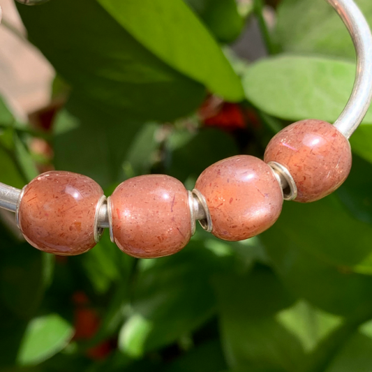 Barrel Orange Moonstone Beads Sparkling Moonstone Beads Gemstone with Silver Core for Pandora Trollbeads OHM Bracelets or Bangles