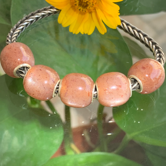 Barrel Orange Moonstone Beads Sparkling Moonstone Beads Gemstone with Silver Core for Pandora Trollbeads OHM Bracelets or Bangles
