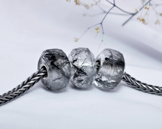 Black Rutilated Quartz Crystal Beads New Style Gemstone Small Core for Charm Bracelets