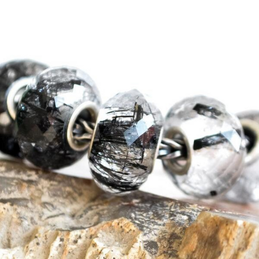 Black Rutilated Quartz Jewellery Gemstone Bead Big Core Fits European Charm Bracelets Thanksgiving Day Gifts Birthday Gifts