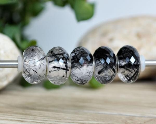 Black Rutilated Quartz Jewellery Gemstone Bead Big Core Fits European Charm Bracelets Thanksgiving Day Gifts Birthday Gifts