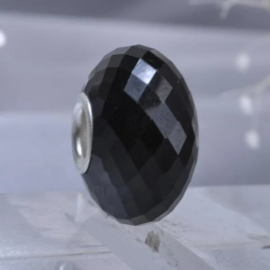 Natural Black Tourmaline Gemstone Bead with Sterling Silver Core for European Charm Bracelets