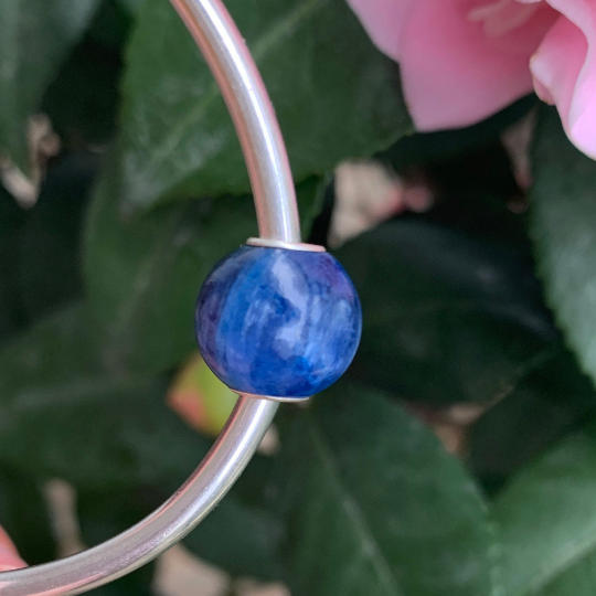 Mini Round Blue Kyanite Cyanite Disthene beads with Small Silver Core for European Charm Trollbeads Bracelet or Pandora Bangle