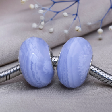 Natural Ampearlbeads Faceted Blue Lace Agate Chalcedony beads with Large Core fits European Pandora Trollbeads Bracelets