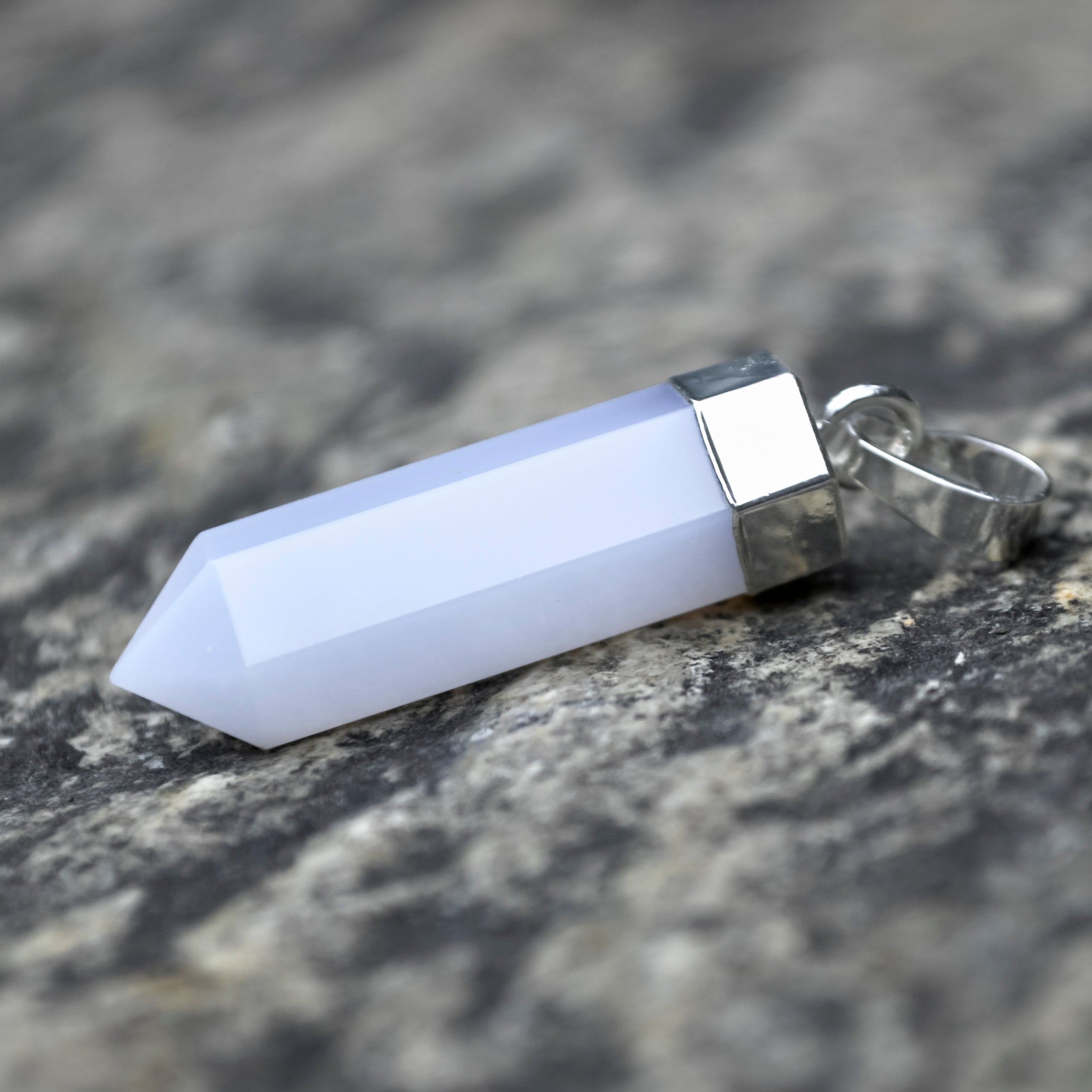 Faceted Natural Blue Chalcedony Pendant Gorgeous Hexagonal Shape with Copper Layering