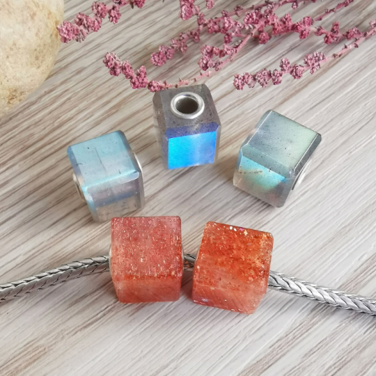 Cube Square Beads Labradorite Sunstone Aquamarine Moonstone Pink Opal beads for Trollbeads Bracelets