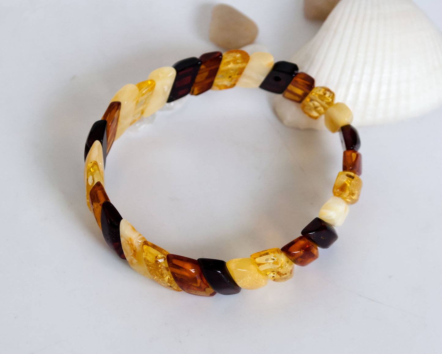 Handmade Cognac Color Bracelet with Polished Natural Amber Gemstone Beads