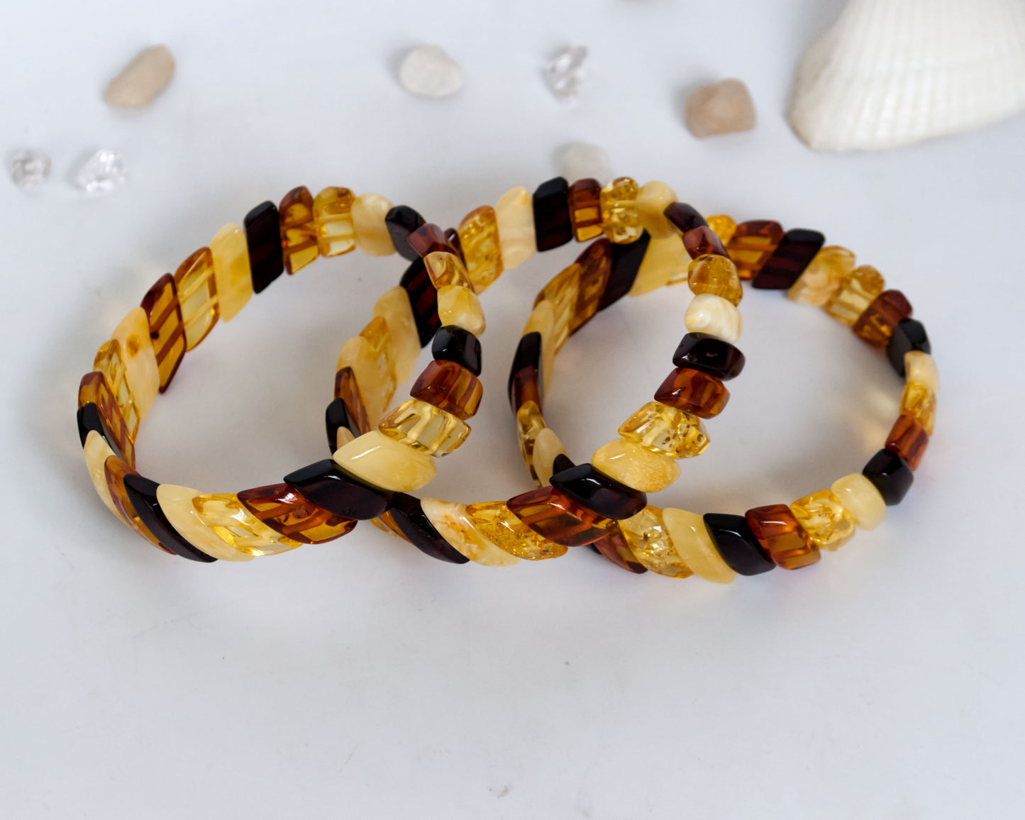 Handmade Cognac Color Bracelet with Polished Natural Amber Gemstone Beads