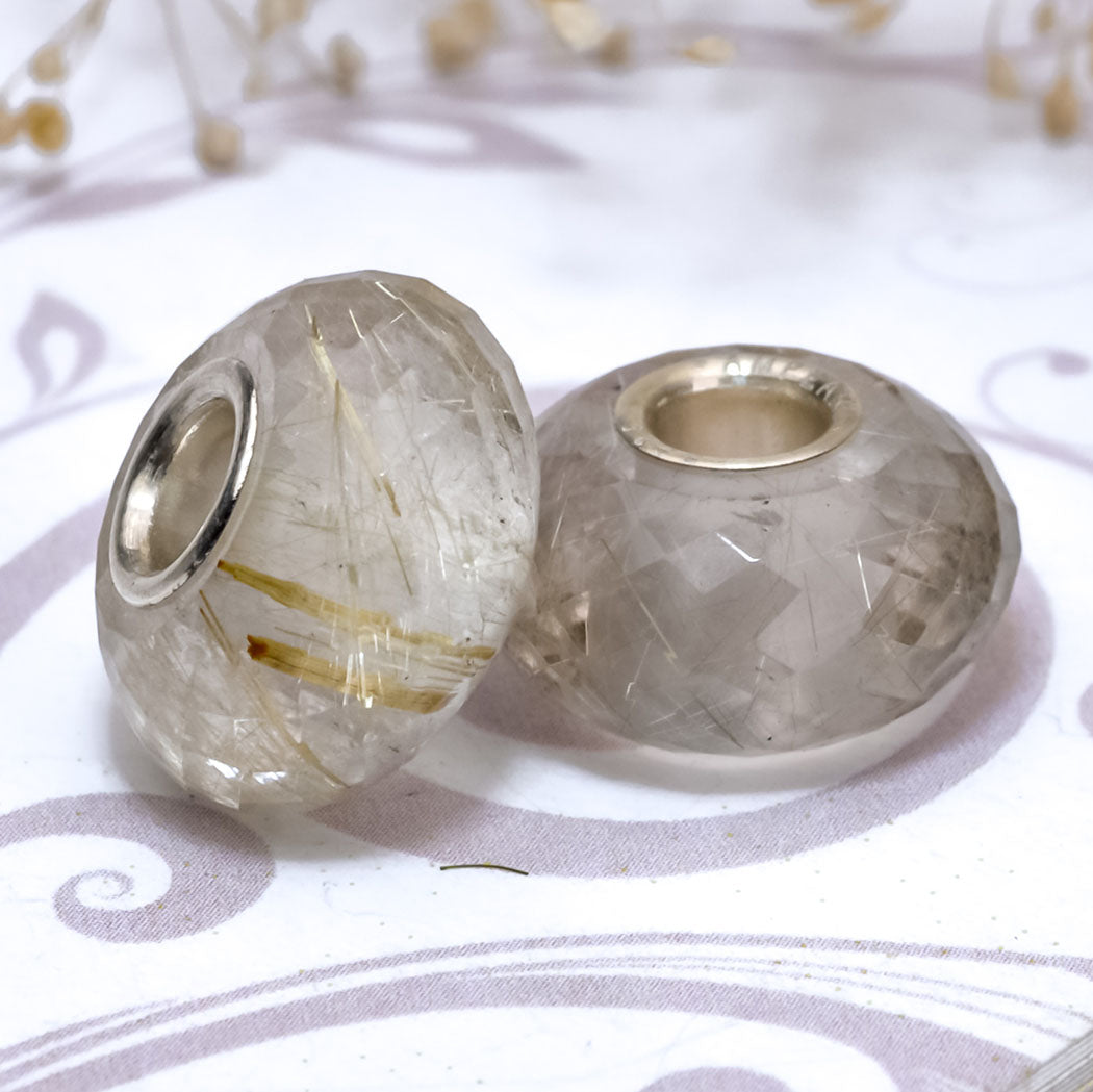Faceted Golden Rutilite Quartz Bead with Sterling Silver Core for European Charm