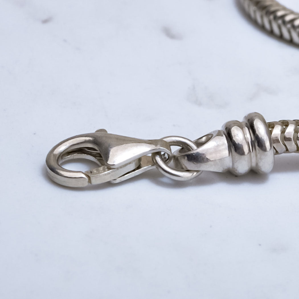 Sterling Plated Silver Bracelet with Basic Clasp Snake Chain Suitable for Pendants and Charms