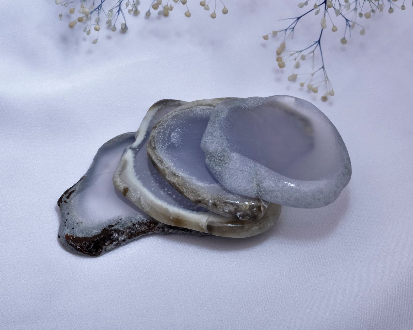 Natural Blue Chalcedony Gemstone Slide Polished Stone Ampearlbeads