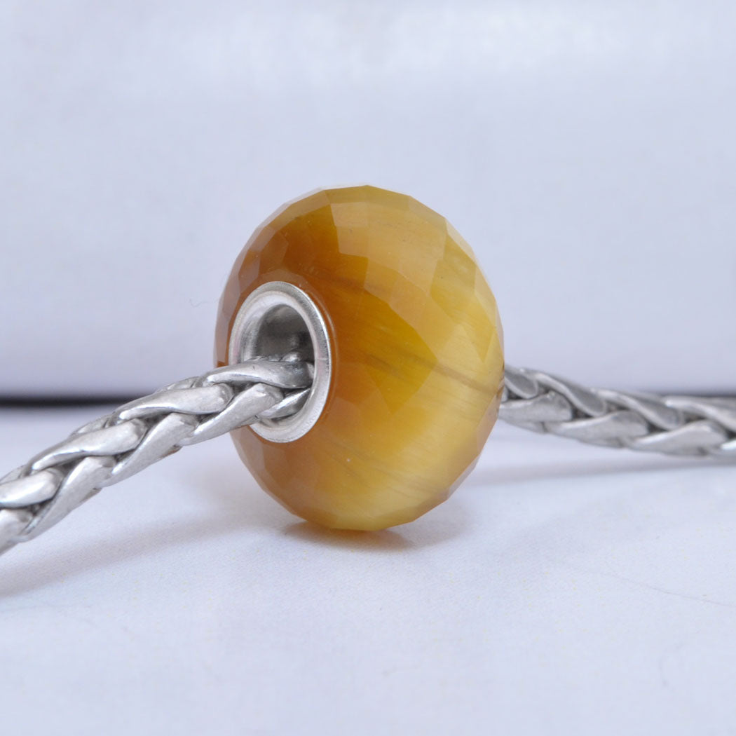 Yellow Faceted Tiger Eye Gemstone with Sliver Core for European Charm
