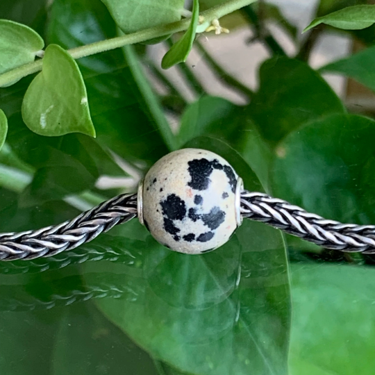 Awsome Dalmation Jasper Beads Gemstone Artisan Beads with Small Silver Core Fit for European Charm Trollbeads Bracelet or Pandora Bangle