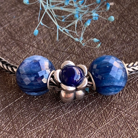 Double-sided Gemstone Silver Flower Charm Beads Lapis Lazuli Rodolite Opal for European Trollbeads Pandora Bracelets and Bangles