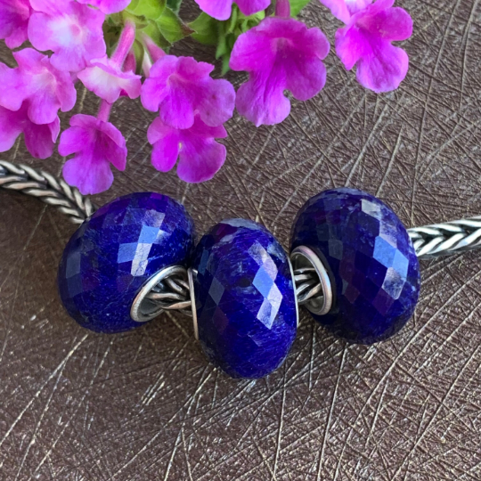 Elegant Faceted Blue Sodalite Beads with Silver Core for European Trollbeads Bracelets or Pandora Bangles