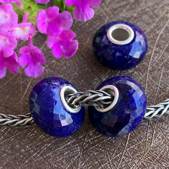 Elegant Faceted Blue Sodalite Beads with Silver Core for European Trollbeads Bracelets or Pandora Bangles