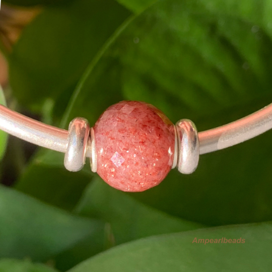 Ampearlbeads Gorgeous Mini Faceted Brown Red Strawberry Quartz with Silver Core Suitable for European Bracelets or Bangles