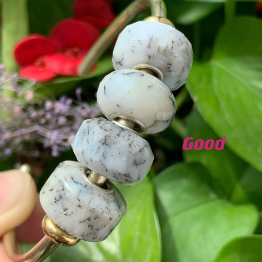 Cute Faceted Dendritic Agate Gemstone Bead Milky White Dendritic Agate with Sterling Silver Core for European Charm Bracelets Inactive Photos
