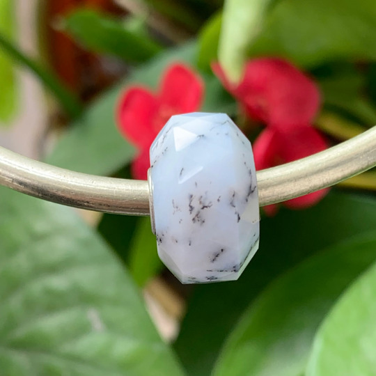 Cute Faceted Dendritic Agate Gemstone Bead Milky White Dendritic Agate with Sterling Silver Core for European Charm Bracelets Inactive Photos