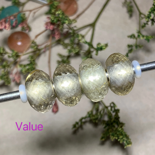 Faceted Golden or Copper Rutilated Quartz Beads with Big Hole for European Bracelets