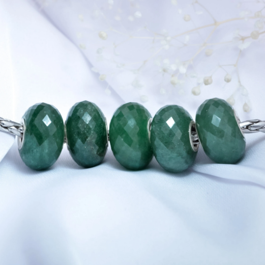 Faceted Green Aventurine Beads with Large Core for European Bracelets
