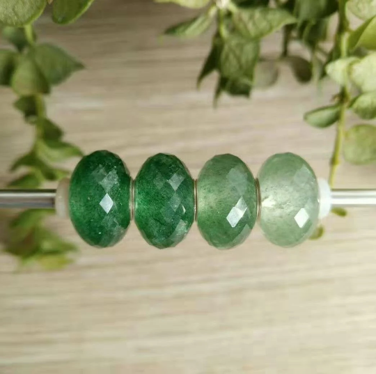 Faceted Green Strawberry Quartz Bead with Large Core fits European Charm Bracelets