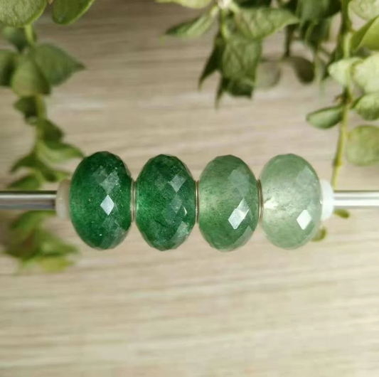 Faceted Green Strawberry Quartz Bead with Large Core fits European Charm Bracelets