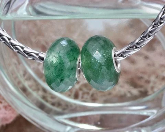 Faceted Green Strawberry Quartz Bead with Large Core fits European Charm Bracelets