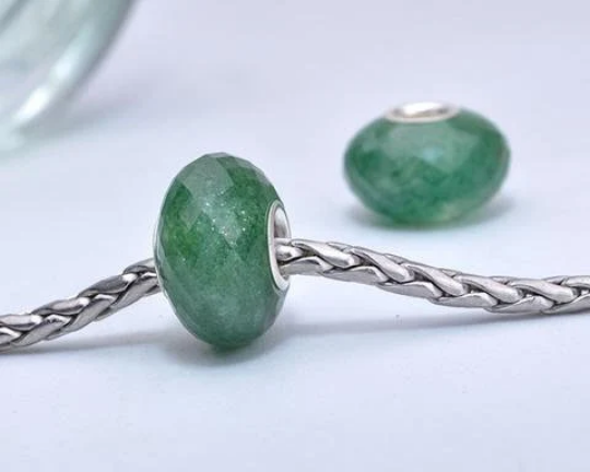 Faceted Green Strawberry Quartz Bead with Large Core fits European Charm Bracelets