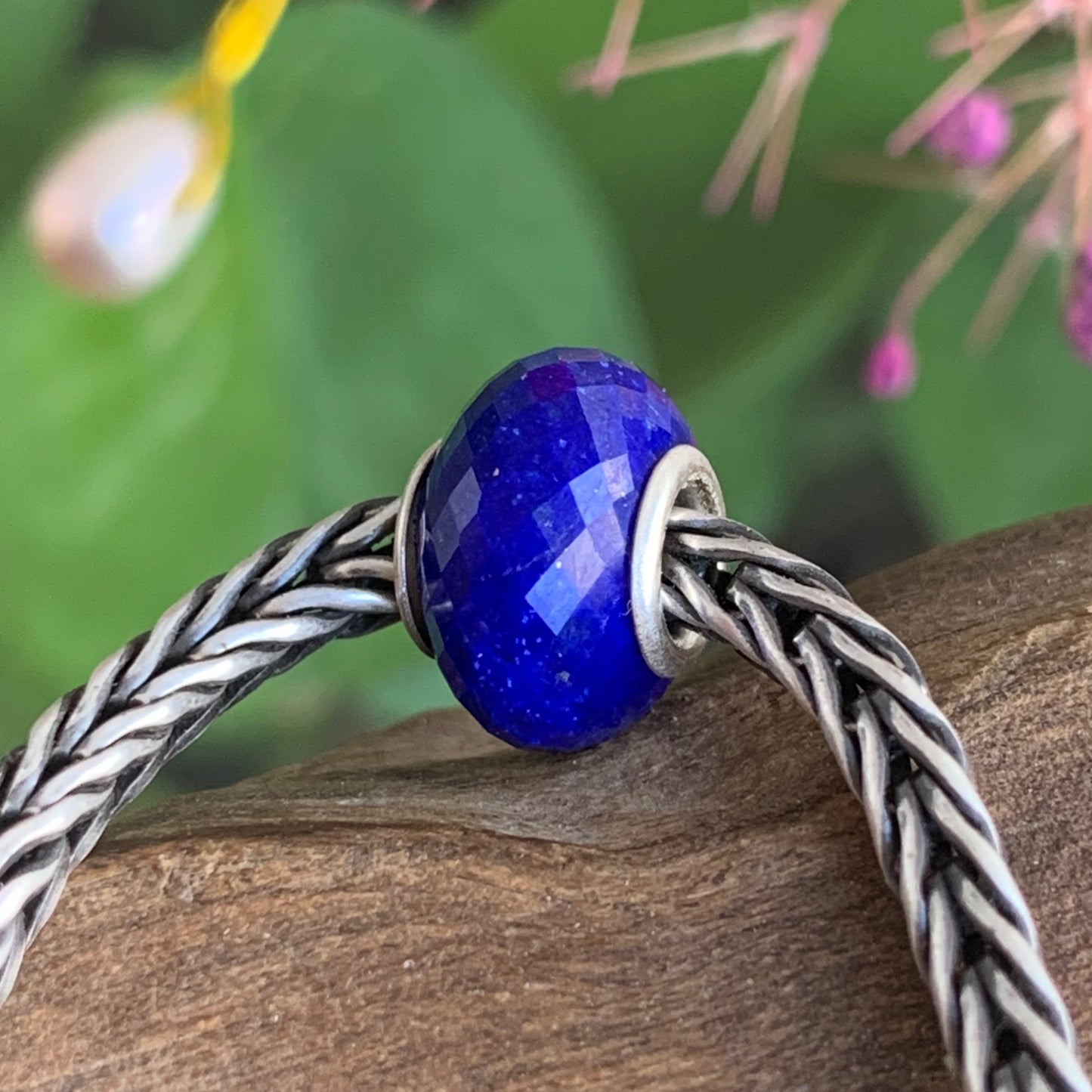 Faceted Small Size Royal Blue Lapis Lazuli Beads with Silver Core Compatible For European Bracelet Bangles