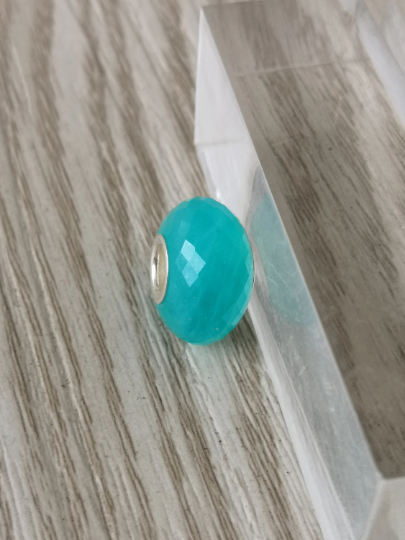 Faceted Natural Amazonite Gemstone Sparkle Bead with Sliver Core for European Bracelets