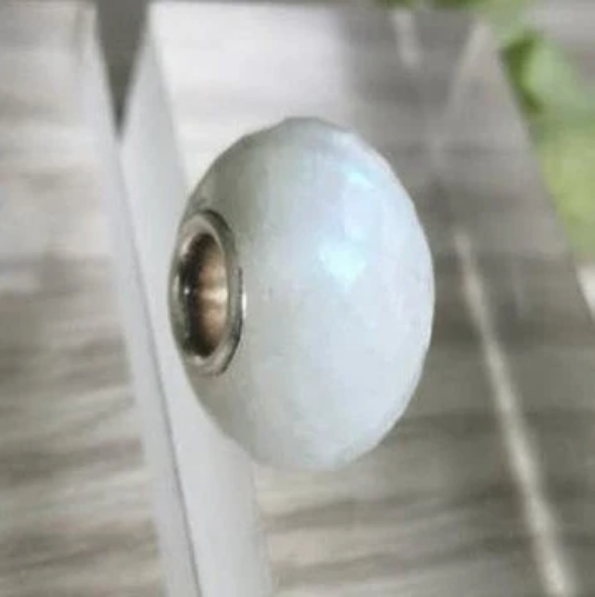 Faceted Natural Grey Moonstone Bead with Silver Core for European Bracelets