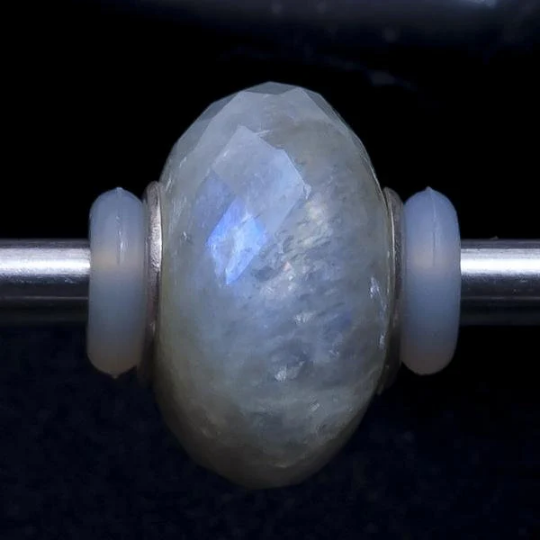 Faceted Natural Grey Moonstone Bead with Silver Core for European Bracelets