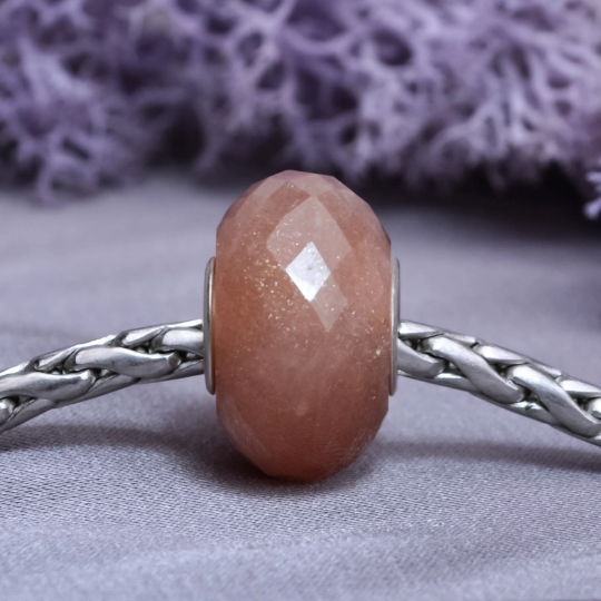 Faceted Natural Orange Moonstone Bead with Silver Core for European Bracelets