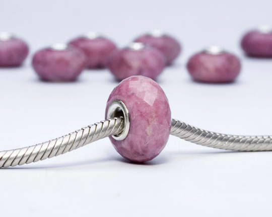 Faceted Rose Rhodonite Beads with Big Core Fit European Bracelets Natural Gemstone Beads