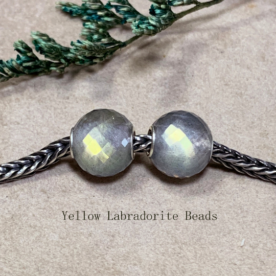 Faceted Round Labradorite Gemstone Beads with Silver Core Fit Charm EuropeanTrollbeads Bracelets or Pandora Bangles