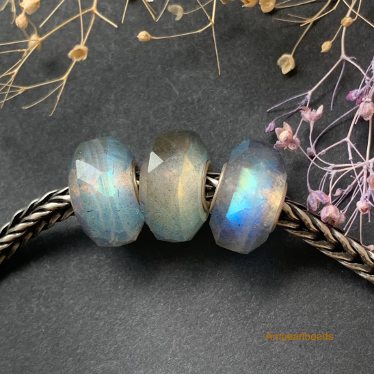 Charming Faceted Small Size Labradorite Beads with Silver Core for European Trollbeads Bracelets and Some of the Pandora Bangles