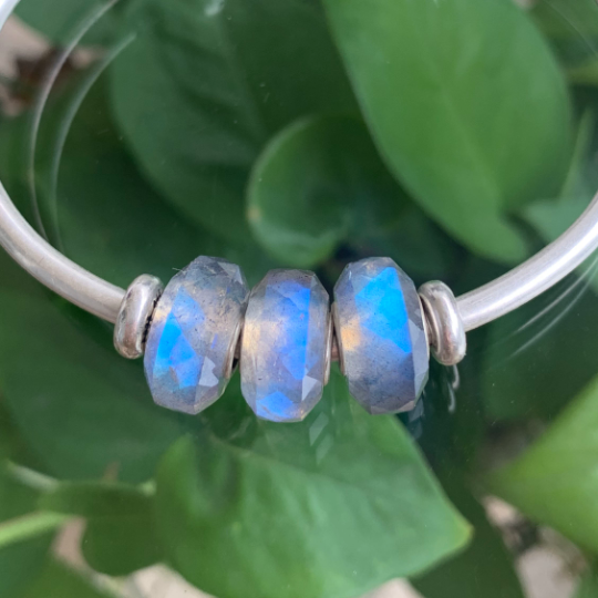 Charming Faceted Small Size Labradorite Beads with Silver Core for European Trollbeads Bracelets and Some of the Pandora Bangles