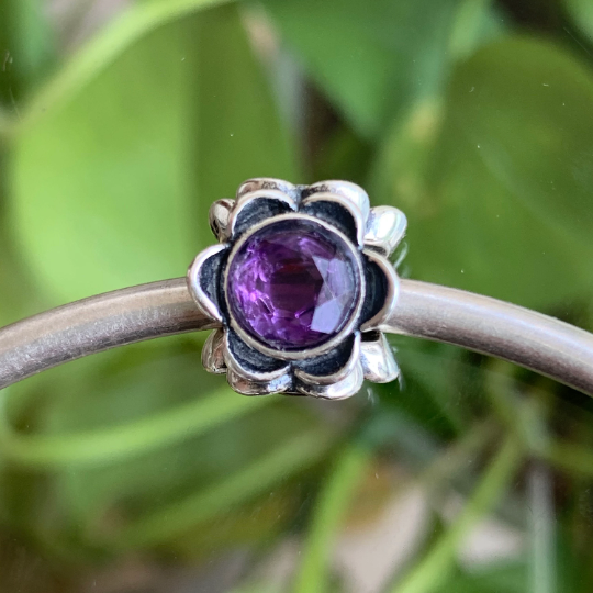 Ampearlbeads Faceted Gemstone Flower Silver Beads Spacer Amethyst