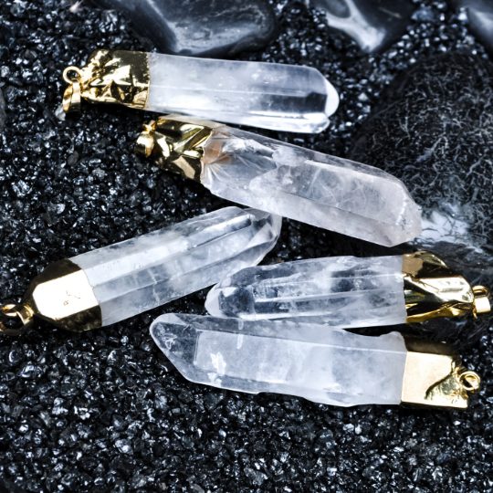 Gold Plated Raw Transparent Rock Crystal Quartz White Crystal Natural Layering Pendant