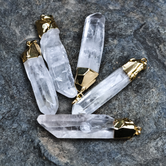 Gold Plated Raw Transparent Rock Crystal Quartz White Crystal Natural Layering Pendant