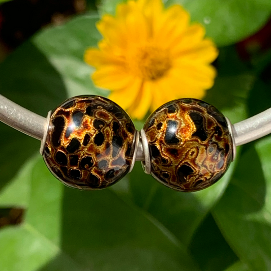 Natural Golden Black Resin Painted Handmade Wooden Beads Wood Beads with Silver Core for Bracelets